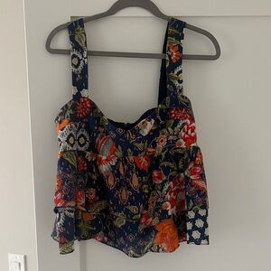 Amanda Uprichard Navy Floral Blouse